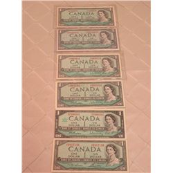 6 x 1954 $1 Bills