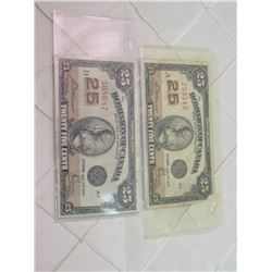 2 x 1923 25 Cent Bills