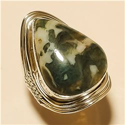 Moss Agate RING Solid Sterling Silver