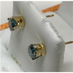 #8-14K YELLOW GOLD BLUE DIAMOND EARRINGS