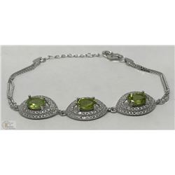 #19-STERLING SILVER PERIDOT & CZ BRACELET