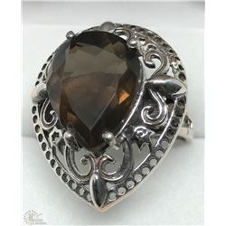 #23-STERLING SILVER SMOKEY TOPAZ RING