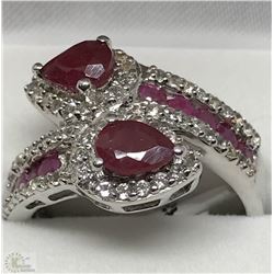 #34-STERLING SILVER RUBY & CUBIC ZIRCONIA RING