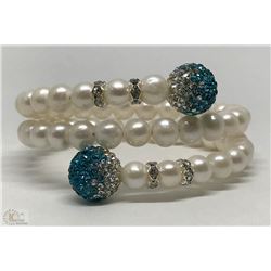#37-STERLING SILVER FRESHWATER PEARL & CZ BRACELET