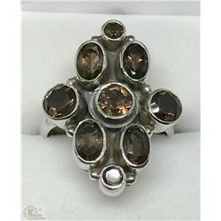 #38-STERLING SILVER SMOKEY TOPAZ RING
