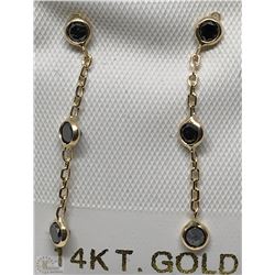#47-14K YELLOW GOLD BLACK DIAMOND EARRINGS