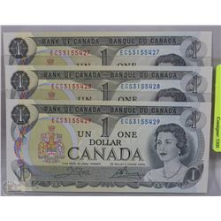 1973 CANADIAN UNCIRC. $1 CONSECUTIVE #S X3