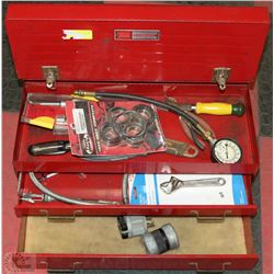 MEDIUM SIZE RED TOOLBOX WITH CONTENTS