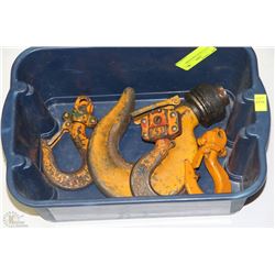 SMALL TUB OF CRANE HOOKS