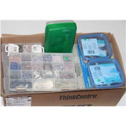 BOX OF ASSORTED BEADS, ORGANIZERS AND TOOLING