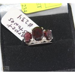 .925 STERLING SILVER RING GARNET STONES SZ 7