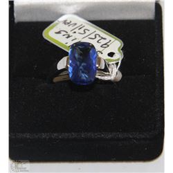 .925 STERLING SILVER RING CUBIC BLUE STONE SZ7