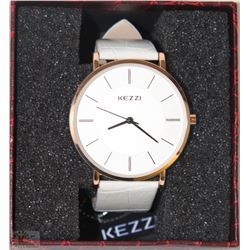 KEZZI WOMEN'S WATCH GENUINE WHITE SOFT LEATHER
