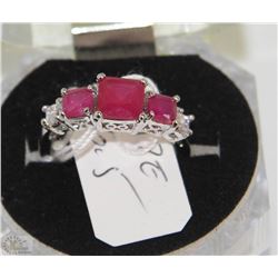 #69-NATURAL RUBY & CZ 925 SOLID SILVER RING