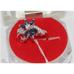 #51-BLUE SAPPHIRE &CZ 925 SOLID SILVER RING