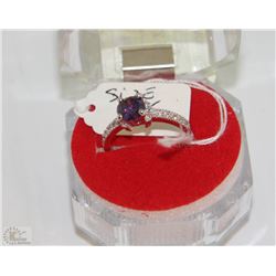 #59- NATURAL AMETHYST &CZ 925 SOLID SILVER RING