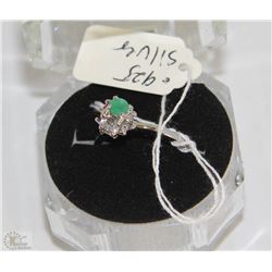 #45- EMERALD RUBY &CZ 925 SOLID SILVER RING