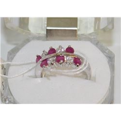 #34-NATURAL RED RUBY&CZ 925 SOLID SILVER RING