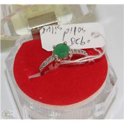 #48- EMERALD & CZ 925 SOLID SILVER RING
