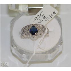 #50--BLUE SAPPHIRE &CZ 925 SOLID SILVER RING