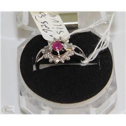 #35-NATURAL RED RUBY&CZ 925 SOLID SILVER RING