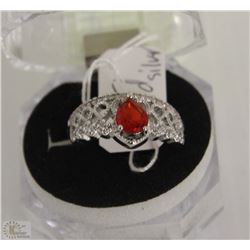 #68- RED RUBY & CZ 925 SOLID SILVER RING