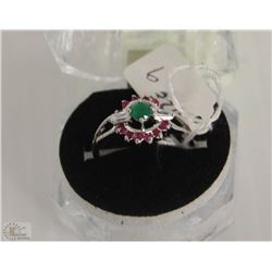 #37- RUBY,EMERALD&CZ 925 SOLID SILVER RING