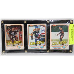 FRAMED 1980-81 OILER CARDS KURRI RC, GRETZKEY, &