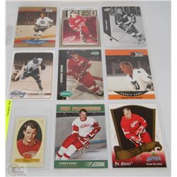 SHEET OF 9 DIFFERENT GORDIE HOWE CARDS INCL ONE
