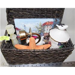 HOME DECOR LOT WITH BIRD HOUSE , OIL PAINTING,