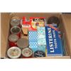 Image 1 : BOX OF ANTIQUES INCL SPICES, CELLULOSE TAPE, TOOTH
