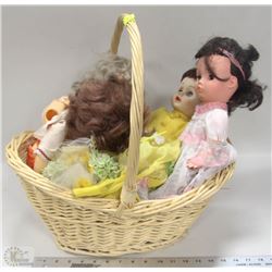 VINTAGE BASKET OF UNIQUE OLD DOLLS SOME
