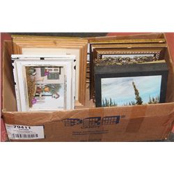 BOX OF ASSORTED ANTIQUE PICTURES IN FRAMES