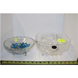 LARGE FOOTED PINWHEEL HANDCUT BOHEMIA CRYSTAL DISH