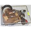 Image 1 : BOX OF ANTIQUES INCL BUTTER CHURN, WAFFLE MAKER,