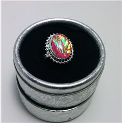 OVAL PINK FIRE OPAL RING