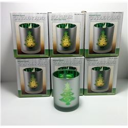 LOT OF 6 GLASS XMAS TEA LIGHT HOLDERS