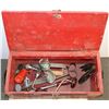 Image 1 : A VINTAGE WOODEN BOX WITH ANTIQUE TOOLS