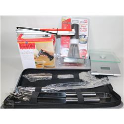 LOT OF AUTOMATIC STIRER, BRULEE TORCH, AND SCALE