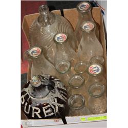 BOX OF ANTIQUES OF  ASSORTED GLASS MILK JARS