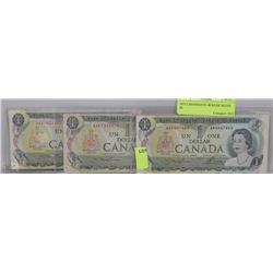 1973 CANADIAN $1.00 BANK NOTES X3