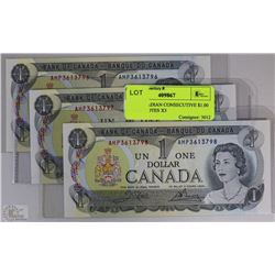 1973 CANADIAN CONSECUTIVE $1.00 BANK NOTES X3