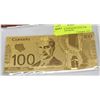 Image 1 : 33) CANADA $100 BANK NOTE 24K GOLD PLATED WITH