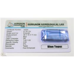 50) BLUE TOPAZ 67CT WITH COA HUE ENHANCED