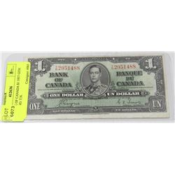 24) BANK OF CANADA $1 1937 GEM SERIAL NO. T.N.