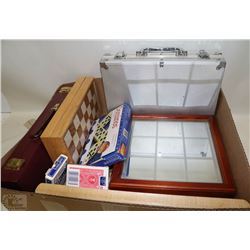 BOX OF GAMES INCL. POKER SET IN CASE, GLASS TIC-