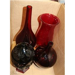 LOT OF "CRANBERRY" GLASS AND OTHER ORNAMENTS