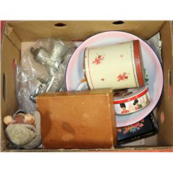 LARGE BOX W/ VINTAGE ITEMS INCL. INKWELL