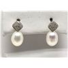 Image 1 : #16-STERLING SILVER PEARL & DIAMOND EARRINGS