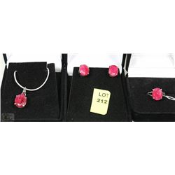 .925 SOLID SILVER RED RUBY NECKLACE,EARRING AND